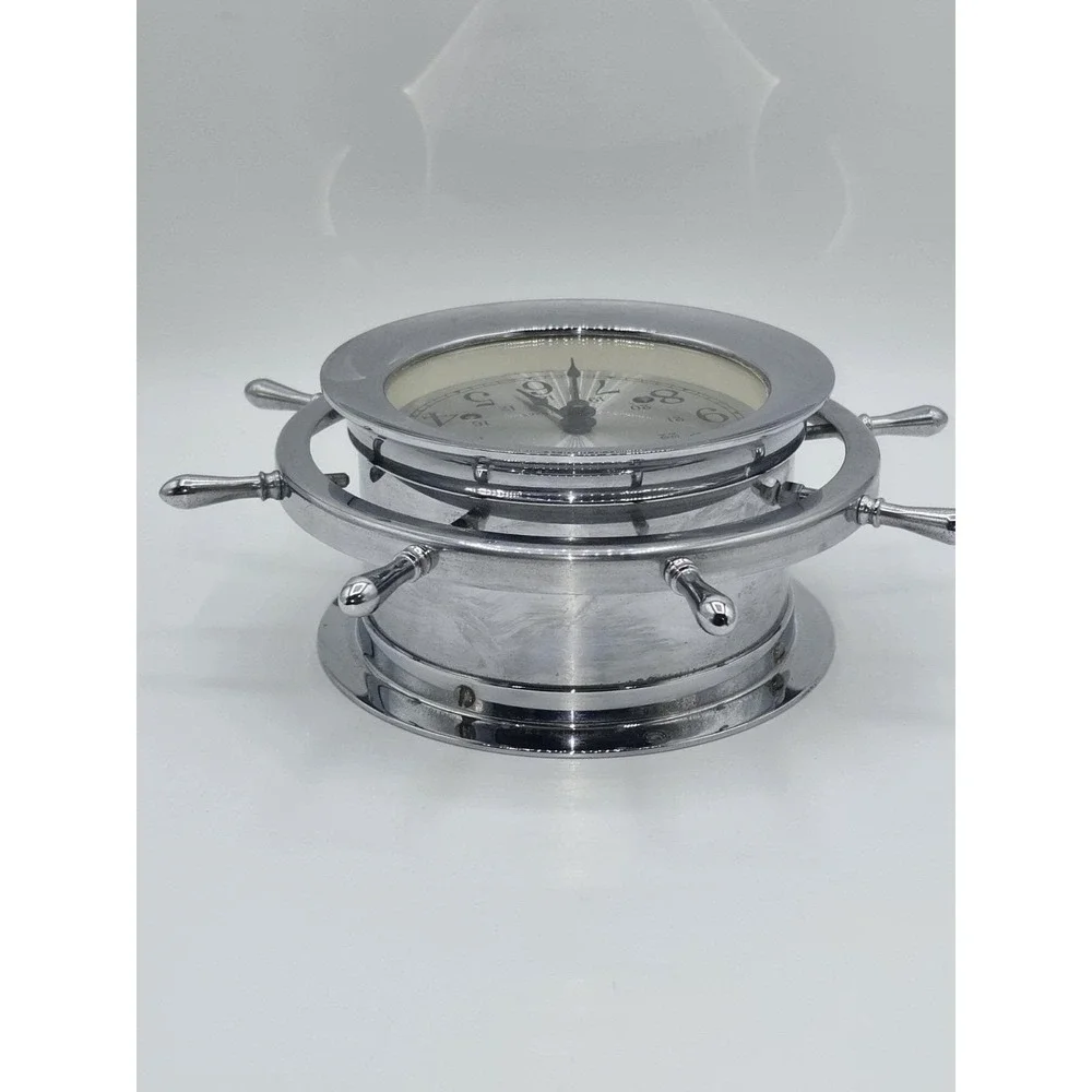 Seth Thomas Helmsman Ship Wheel Clock Nautical Chrome Maritime Boat Alarm Clock